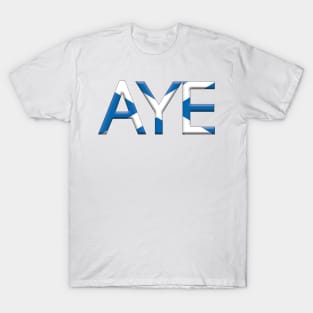 AYE, 3D Pro Scottish Independence Saltire Flag Text Slogan T-Shirt